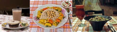 מימין לשמאל: שייק וסלט קינואה, קוסקוס, וטריו שוקולד (צילומים: דני אדן)